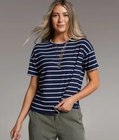 Tops | BKE Striped Top Mood Indigo Gardenia