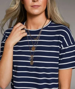Tops | BKE Striped Top Mood Indigo Gardenia