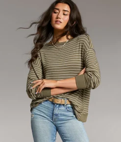 Tops | BKE Striped Top Olive Cream Stripe
