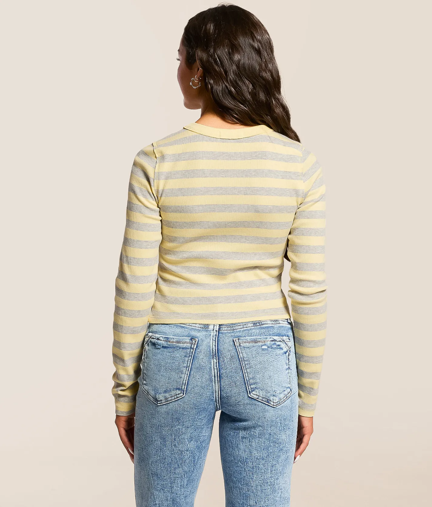 FITZ + EDDI Striped Top Pale Banana Heather Grey Clearance
