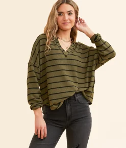 Tops | Blu Pepper Striped Top Olive