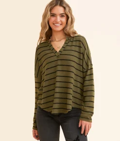 Tops | Blu Pepper Striped Top Olive
