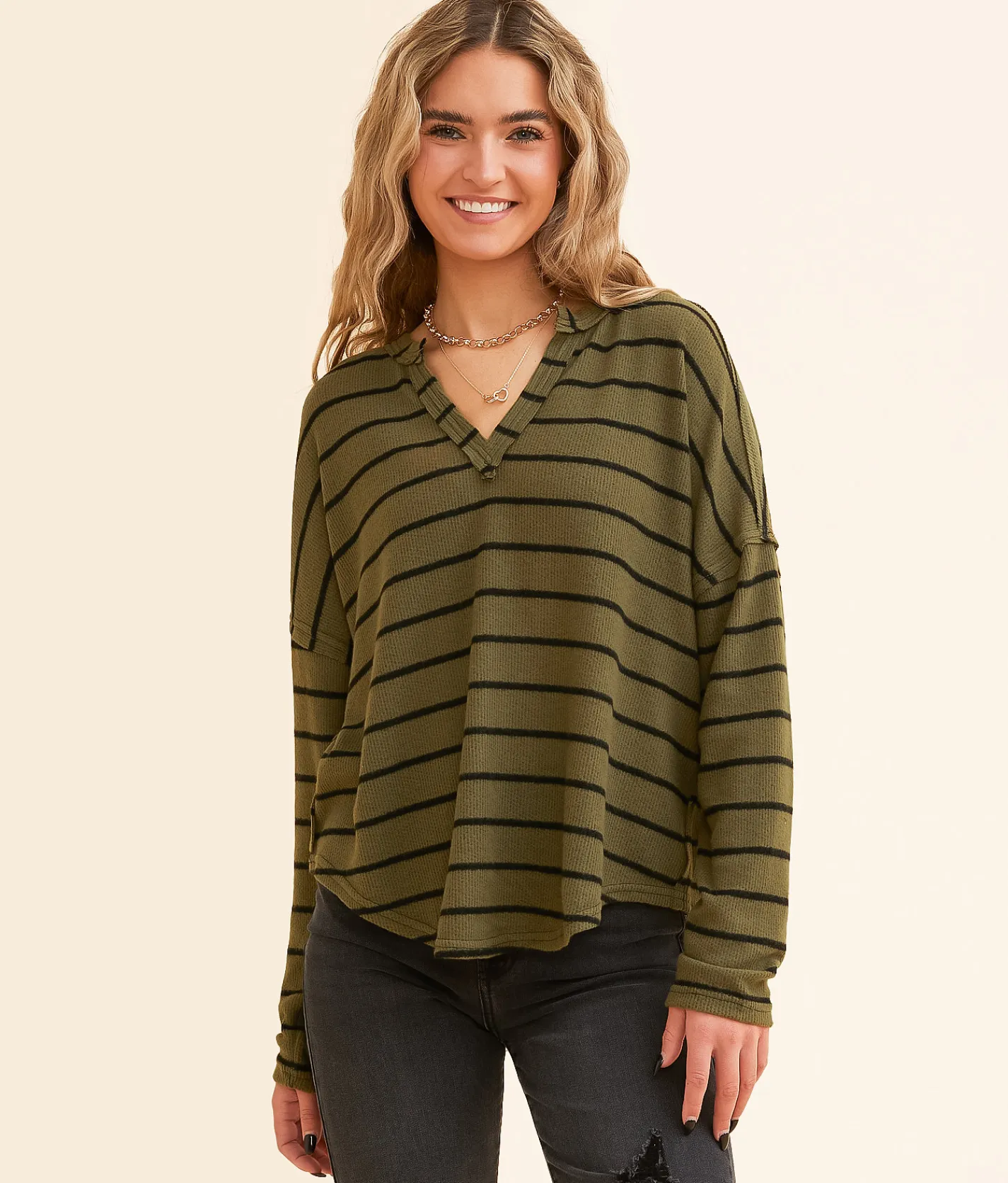 Tops | Blu Pepper Striped Top Olive
