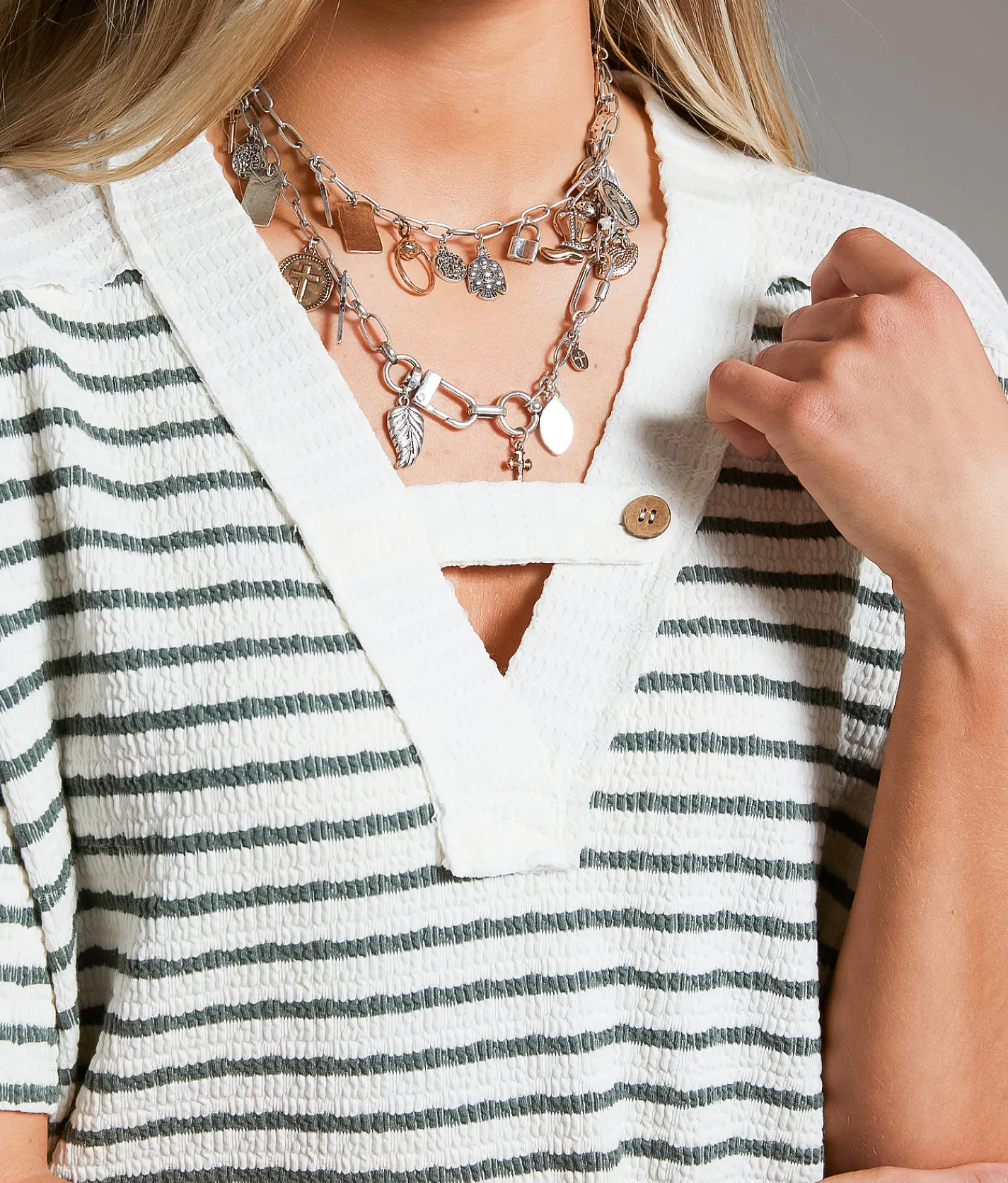 BKE Striped Top Cream Sea Spray Online