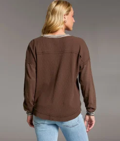 BKE Striped Trim Thermal Washed Brown Outlet