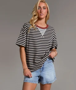 BKE Striped T-Shirt Black Beige Stripe Sale