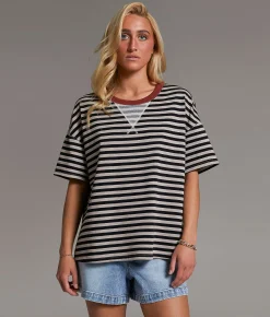 BKE Striped T-Shirt Black Beige Stripe Sale