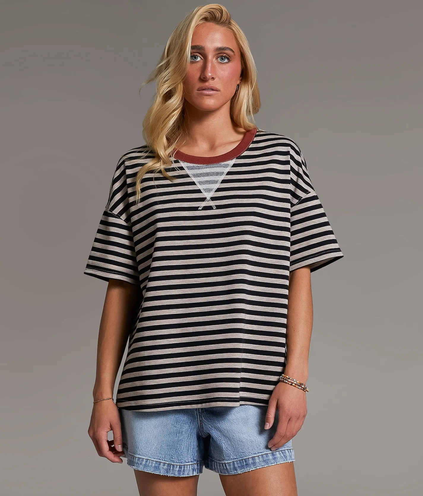 BKE Striped T-Shirt Black Beige Stripe Sale