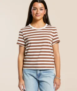 FITZ + EDDI Striped T-Shirt Cocoa Brown Stripe Outlet