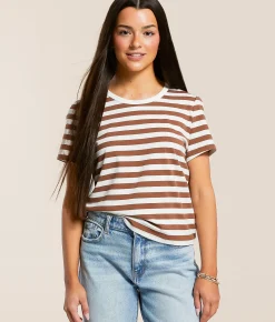 FITZ + EDDI Striped T-Shirt Cocoa Brown Stripe Outlet