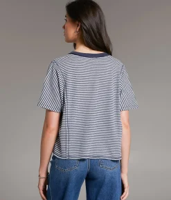 Tops | BKE Striped T-Shirt Ivory Navy