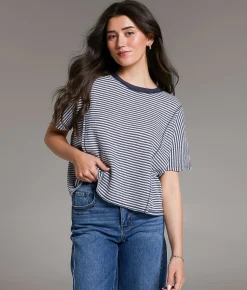 Tops | BKE Striped T-Shirt Ivory Navy