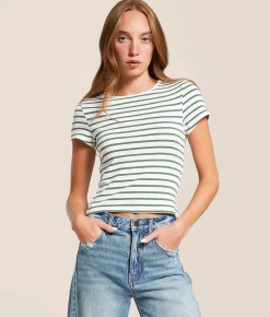 Tops | FITZ + EDDI Striped T-Shirt Dark Forest