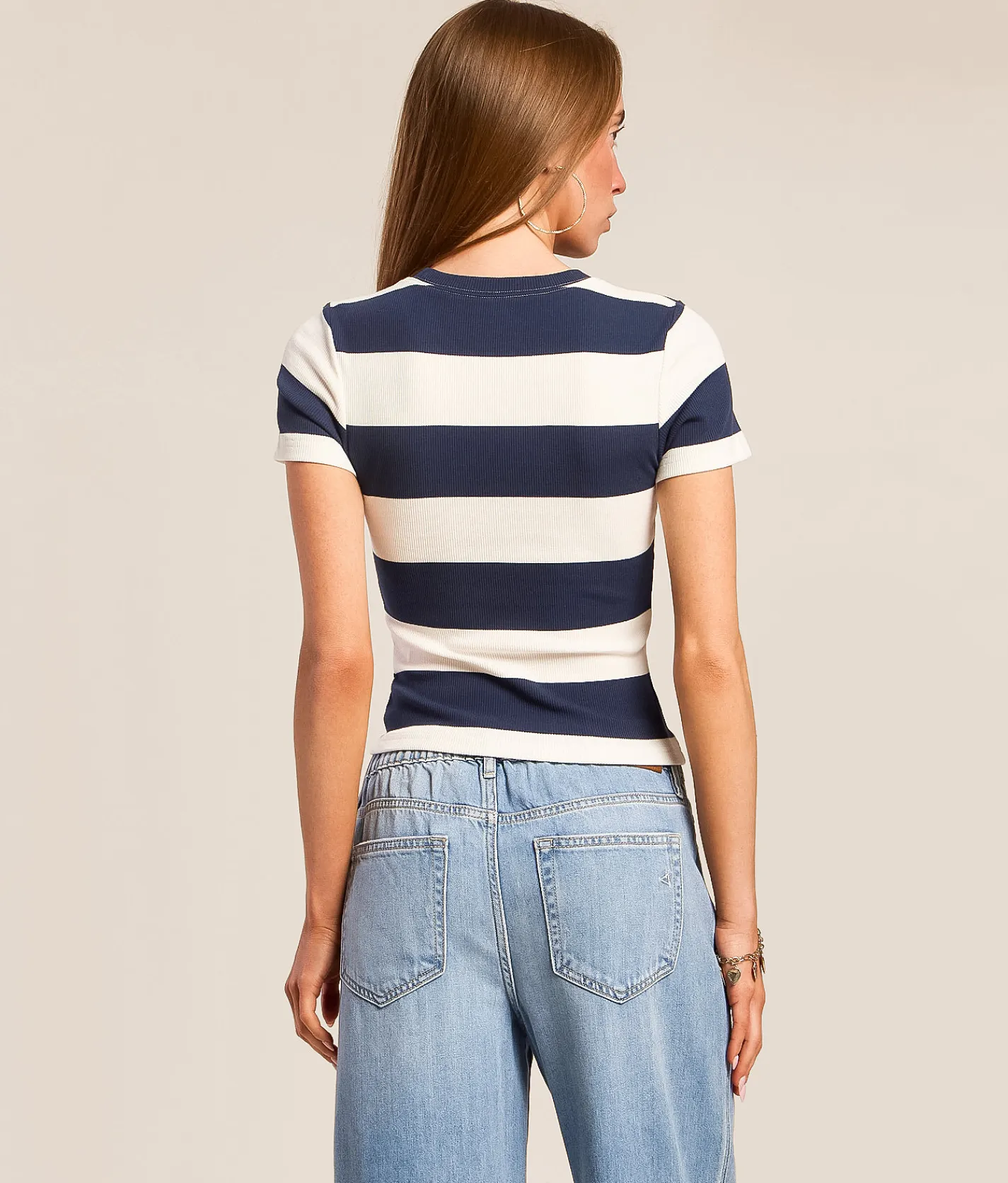 Tops | FITZ + EDDI Striped T-Shirt Mood Indigo Stripe