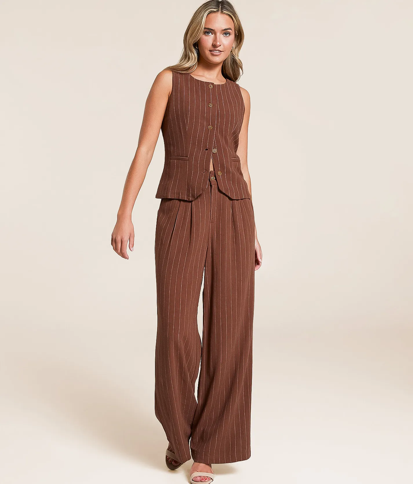 Willow & Root Striped Vest Brown Ivory Outlet