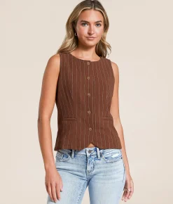Willow & Root Striped Vest Brown Ivory Outlet