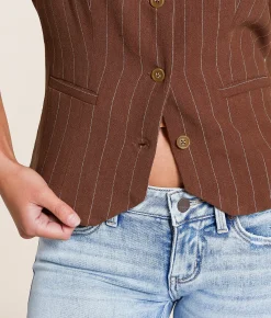 Willow & Root Striped Vest Brown Ivory Outlet