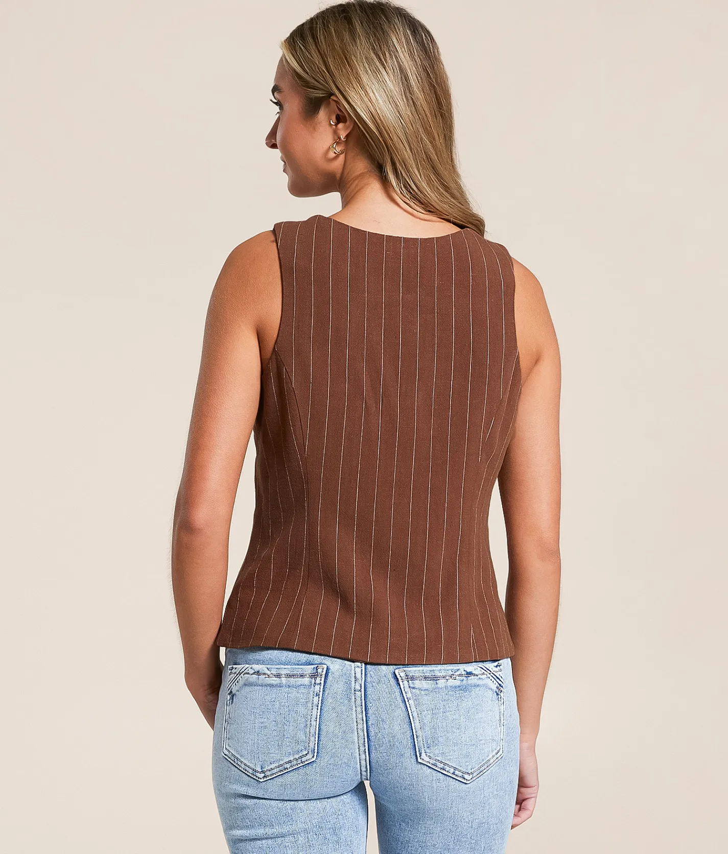 Willow & Root Striped Vest Brown Ivory Outlet