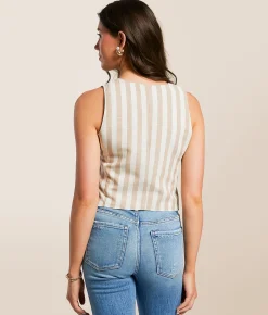 Hyfve Striped Vest Tan Cream New