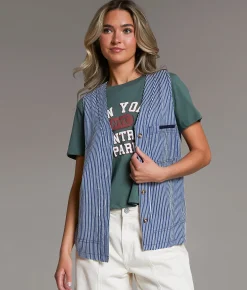 BKE Striped Vest Navy White Stripe Outlet
