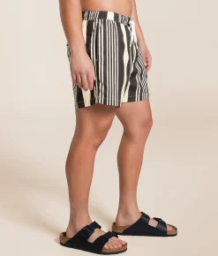 Bottoms|Swimwear | Duvin Striped Volley Swim Trunks Black