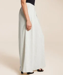 Hunter & Brown Striped Wide Leg Pant Beige Linen Stripe Online