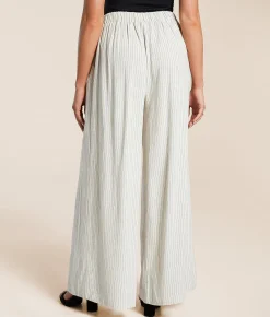 Hunter & Brown Striped Wide Leg Pant Beige Linen Stripe Online