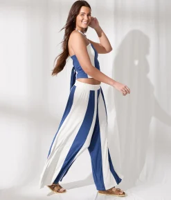 33 Coastal Striped Wide Leg Pant Blue New
