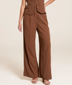 Bottoms | Willow & Root Striped Wide Leg Trouser Pant Brown Ivory