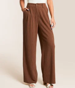 Bottoms | Willow & Root Striped Wide Leg Trouser Pant Brown Ivory