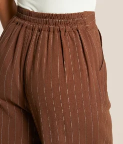Bottoms | Willow & Root Striped Wide Leg Trouser Pant Brown Ivory