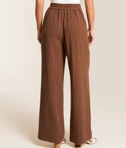 Bottoms | Willow & Root Striped Wide Leg Trouser Pant Brown Ivory