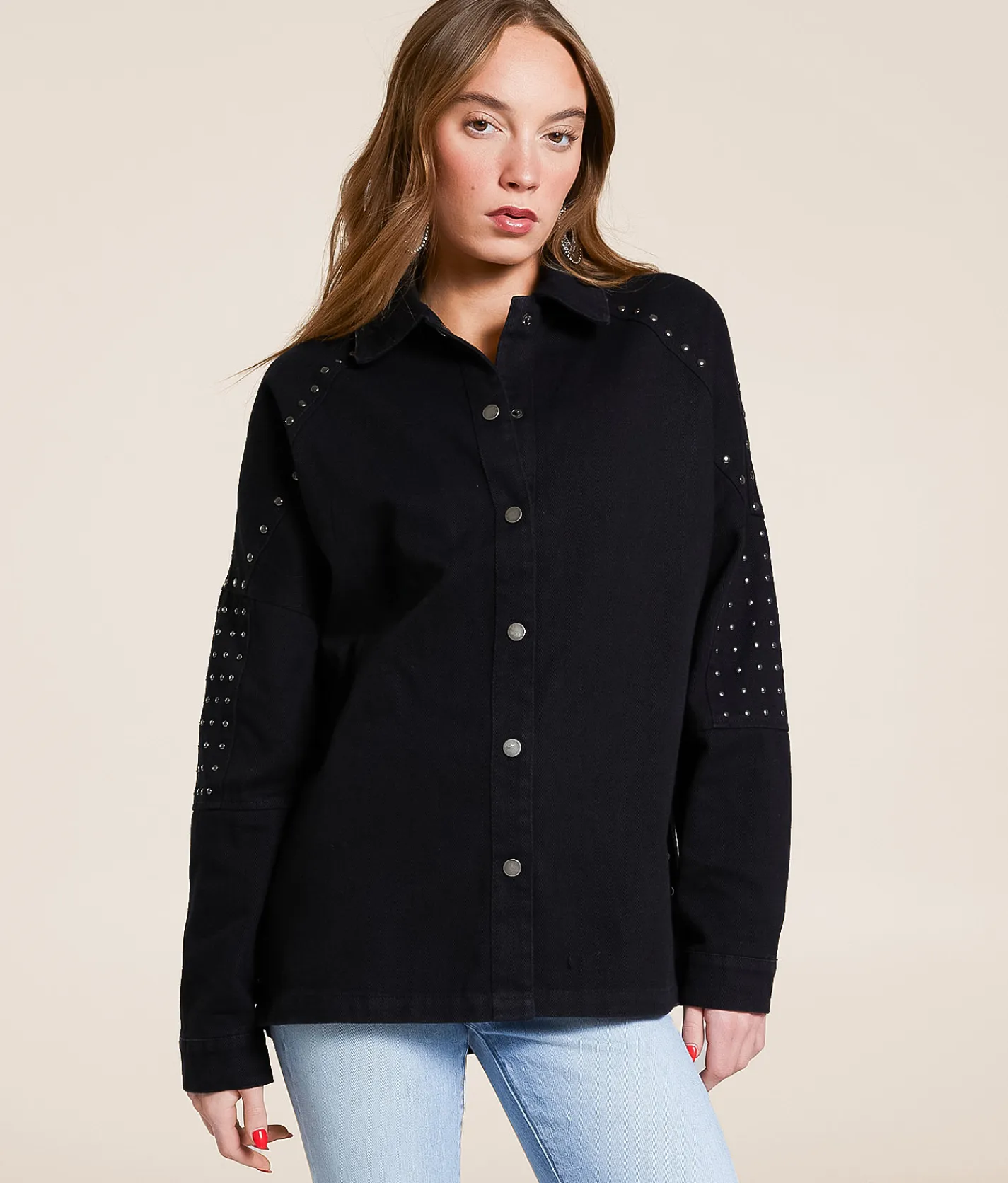 Tops|Coats & Jackets | Blue B Studded Denim Jacket Black
