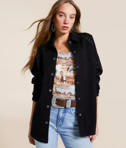 Tops|Coats & Jackets | Blue B Studded Denim Jacket Black