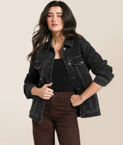 Tops|Coats & Jackets | HIDDEN Studded Denim Oversized Jacket Black