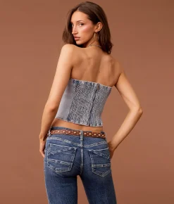 Sterling & Stitch Studded Denim Tube Top Medium Wash New