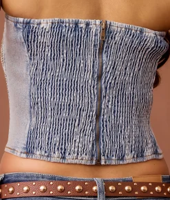Sterling & Stitch Studded Denim Tube Top Medium Wash New