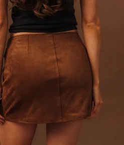 Bottoms | Sterling & Stitch Studded Faux Suede Mini Skirt Brown