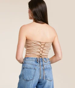 Blue B Studded Faux Suede Tube Top Sand New