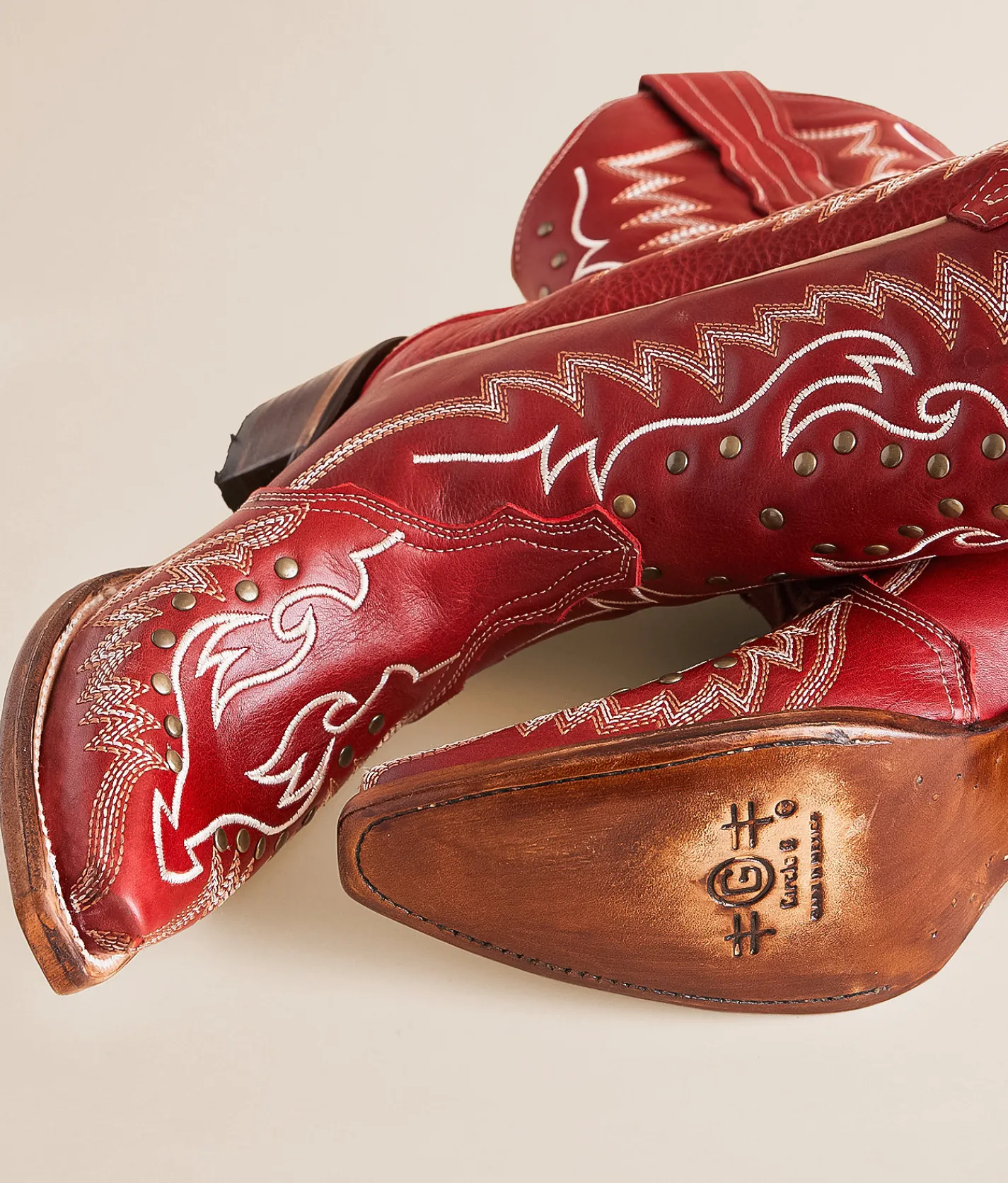 Circle G by Corral Studded Leather Western Boot Red Discount