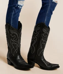Circle G by Corral Studded Leather Western Boot Grey Black Discount