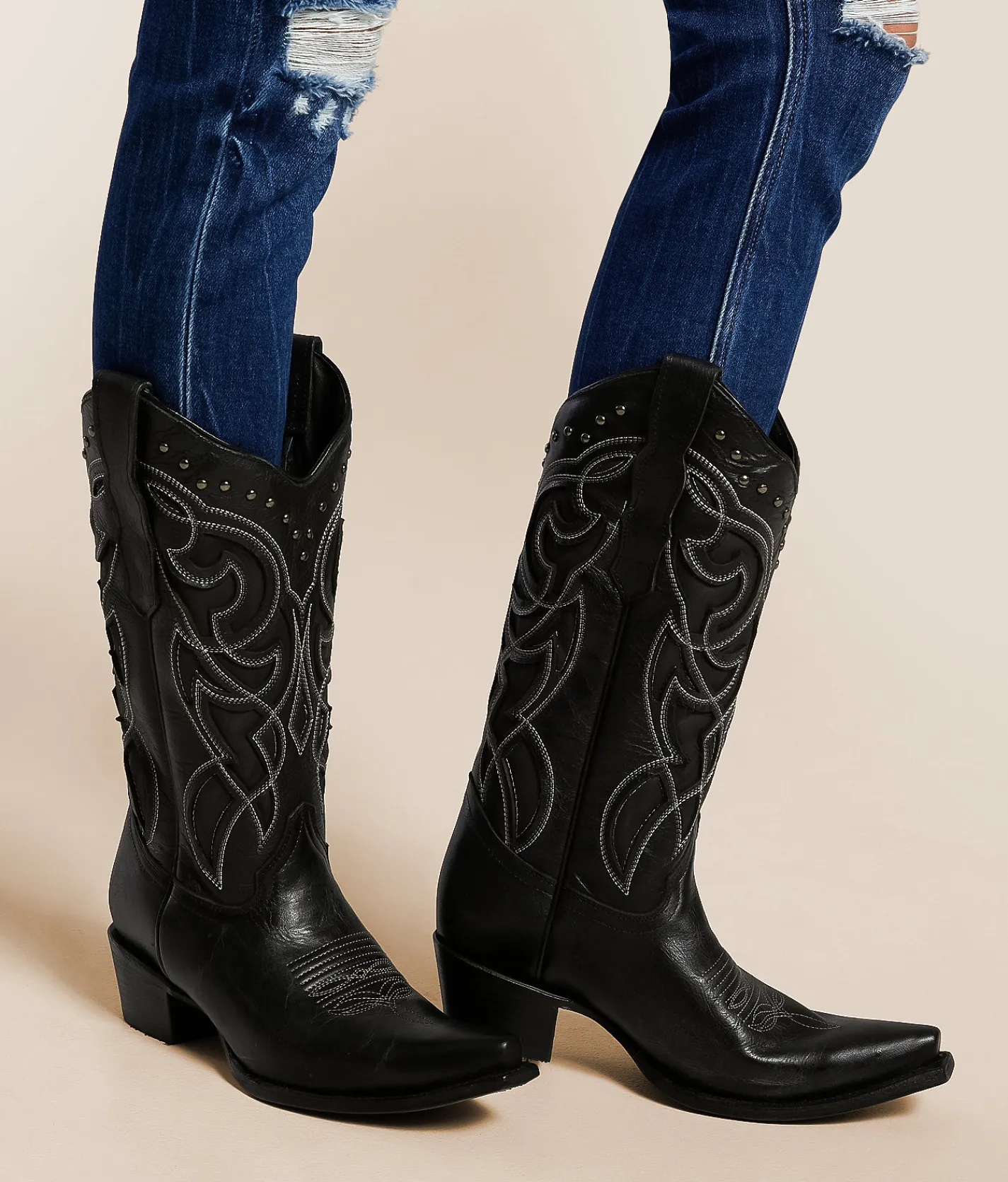 Circle G by Corral Studded Leather Western Boot Grey Black Discount