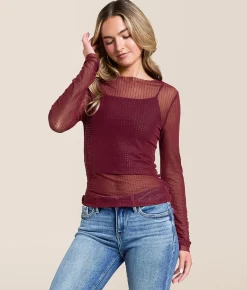 Tops | Willow & Root Studded Mesh Top Tawny Port