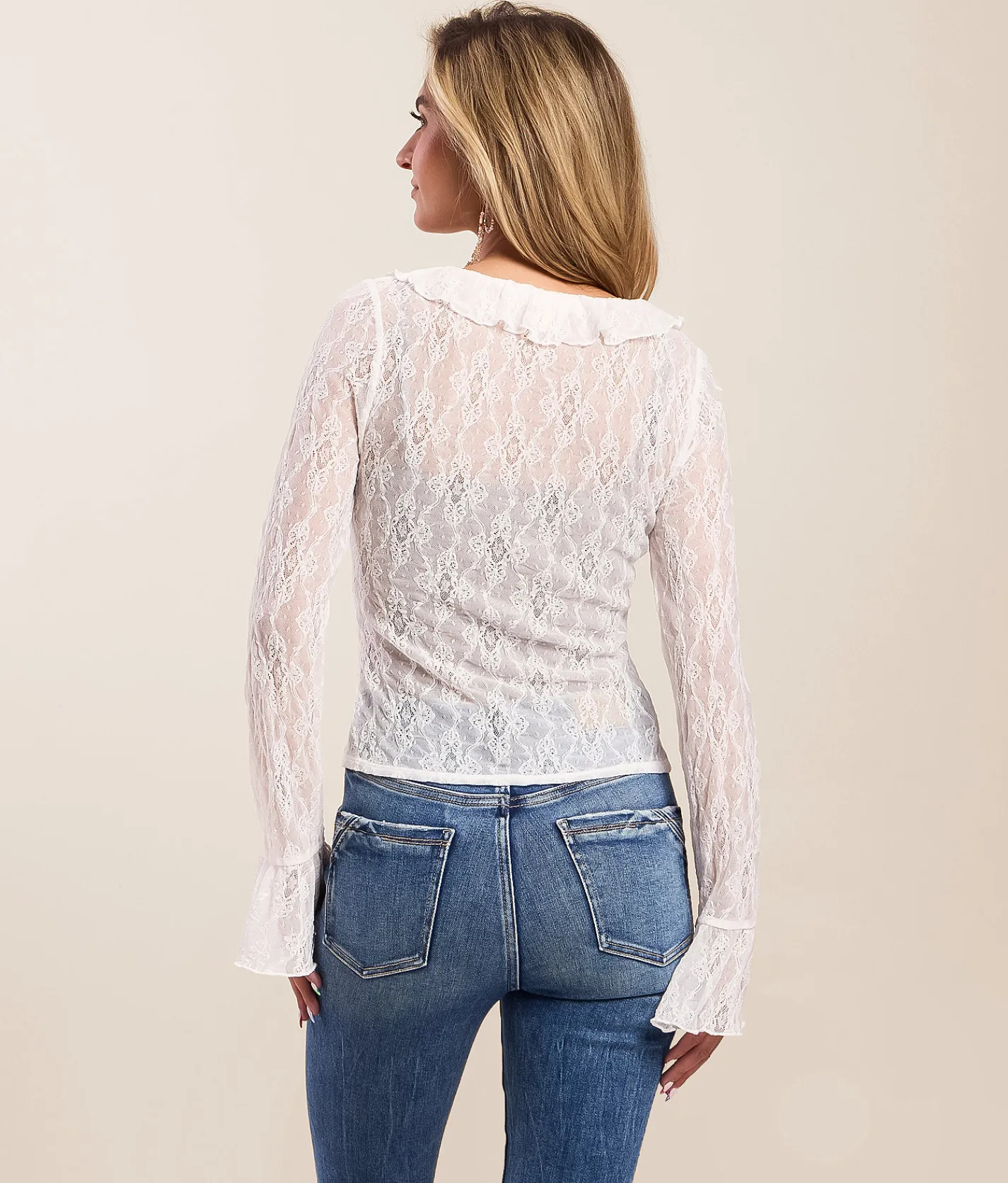 Tops | Willow & Root Studded Ruffle Lace Top White