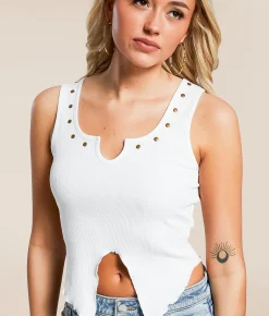 Gilded Intent Studded Split Hem Tank Top White Discount