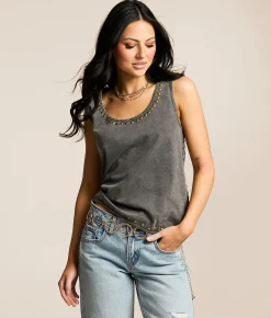 Gilded Intent Studded Tank Top Washed Black Best
