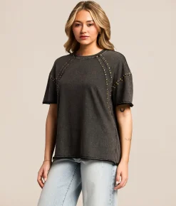 Tops | Gilded Intent Studded T-Shirt Black