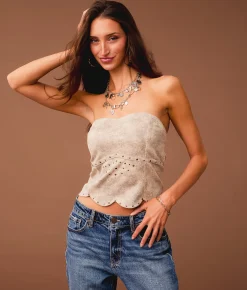 Sterling & Stitch Studded Tube Top Grey Taupe Online