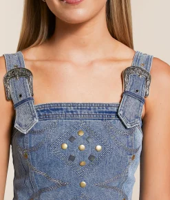 Tops | Blue B Studded Western Denim Stretch Tank Top Sand