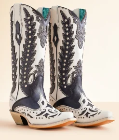 Circle G by Corral Studded Western Leather Boot LD White Black New